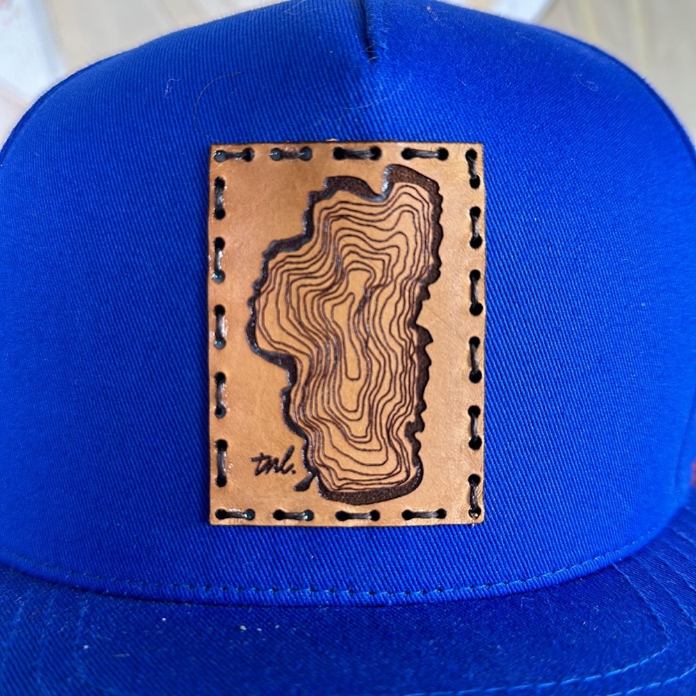 Unisex Lake Tahoe Topo Map Leather Patch Blue Trucker Baseball Snap Back Hat - Picture 2 of 6